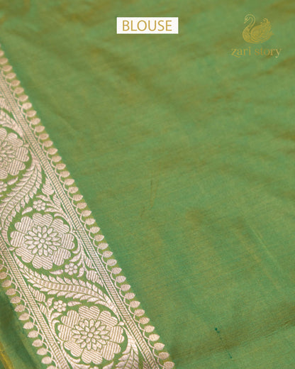 Peacock Blue Floral Katan Silk Banarasi Saree