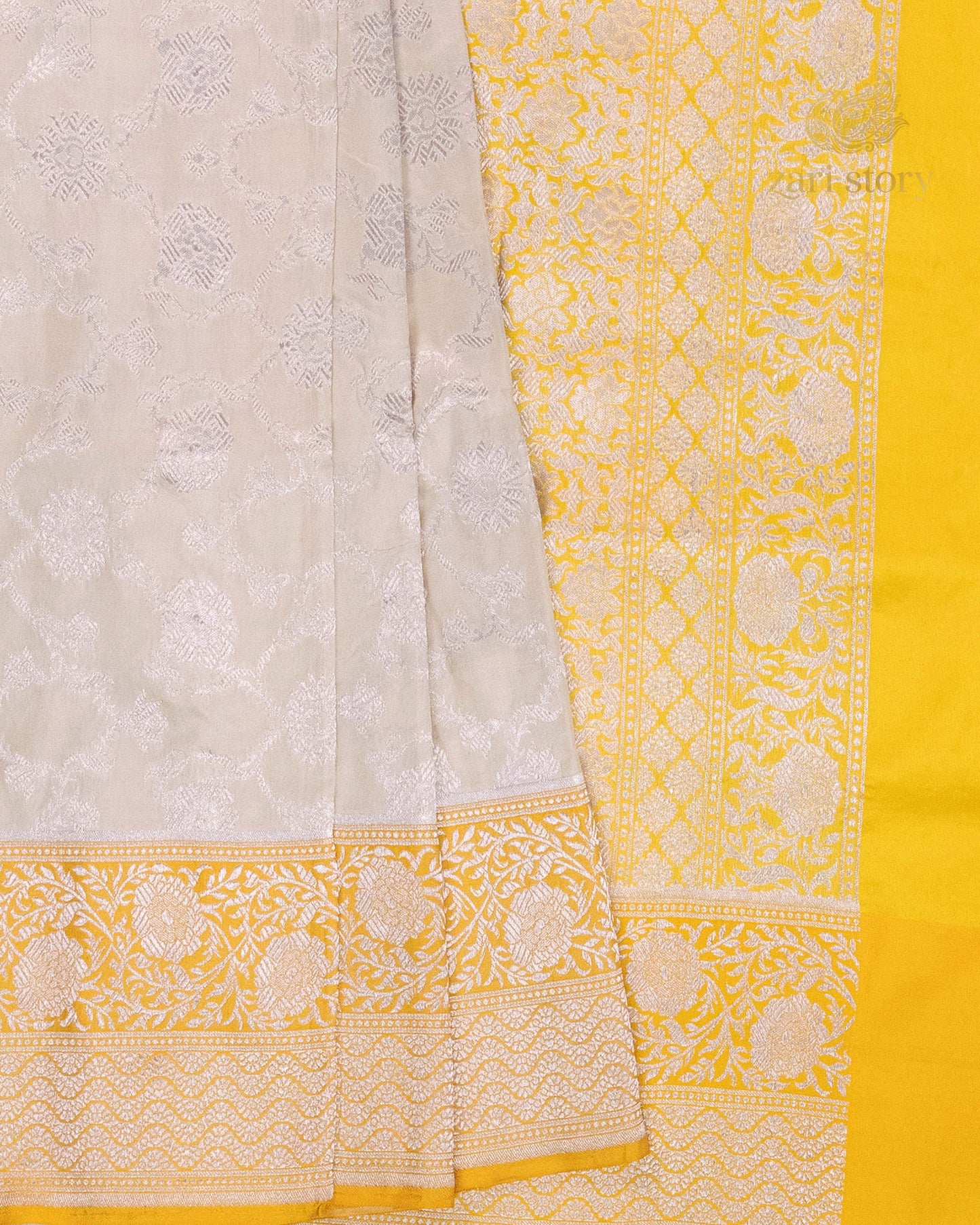 white jaal katan silk pure