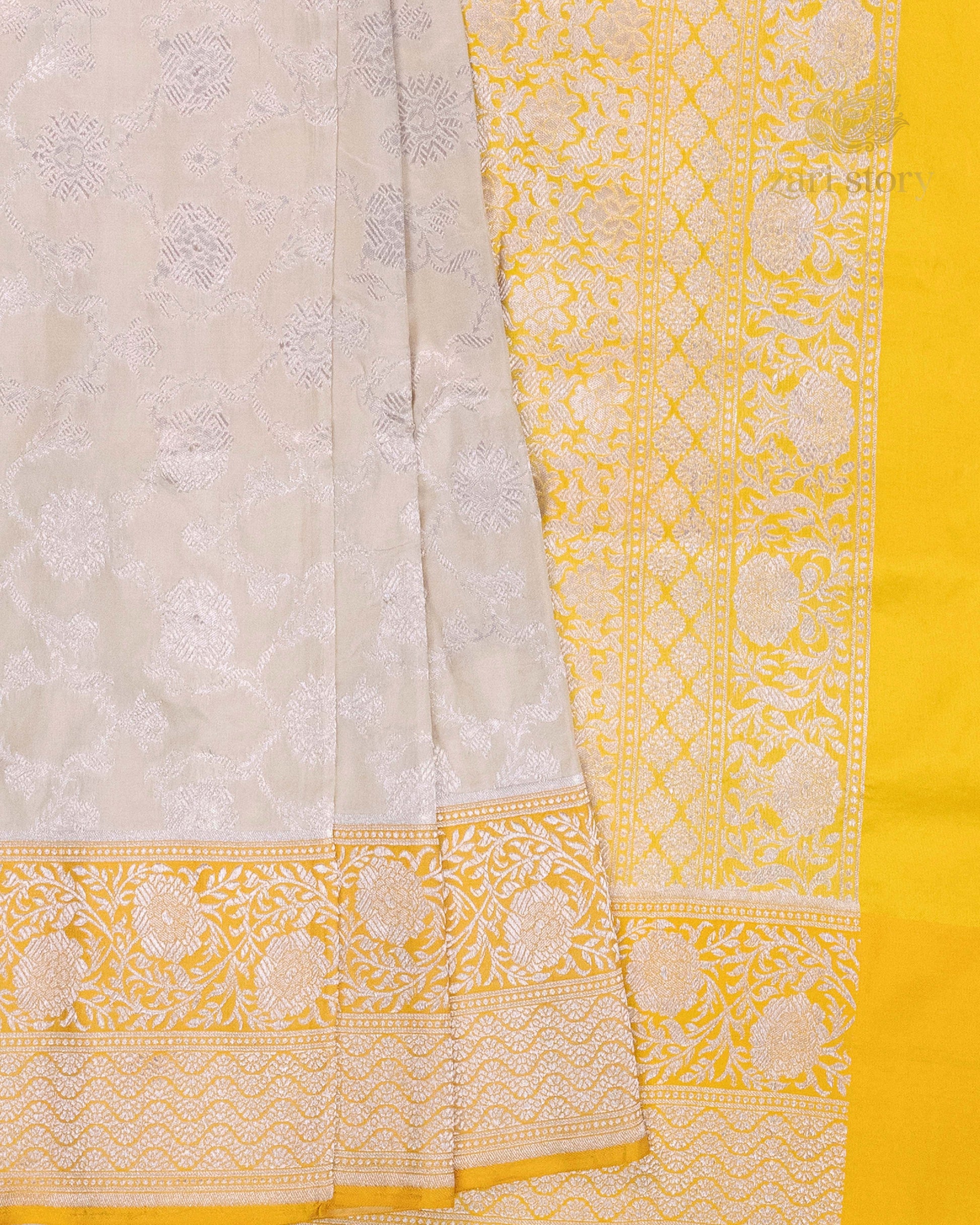 white jaal katan silk pure