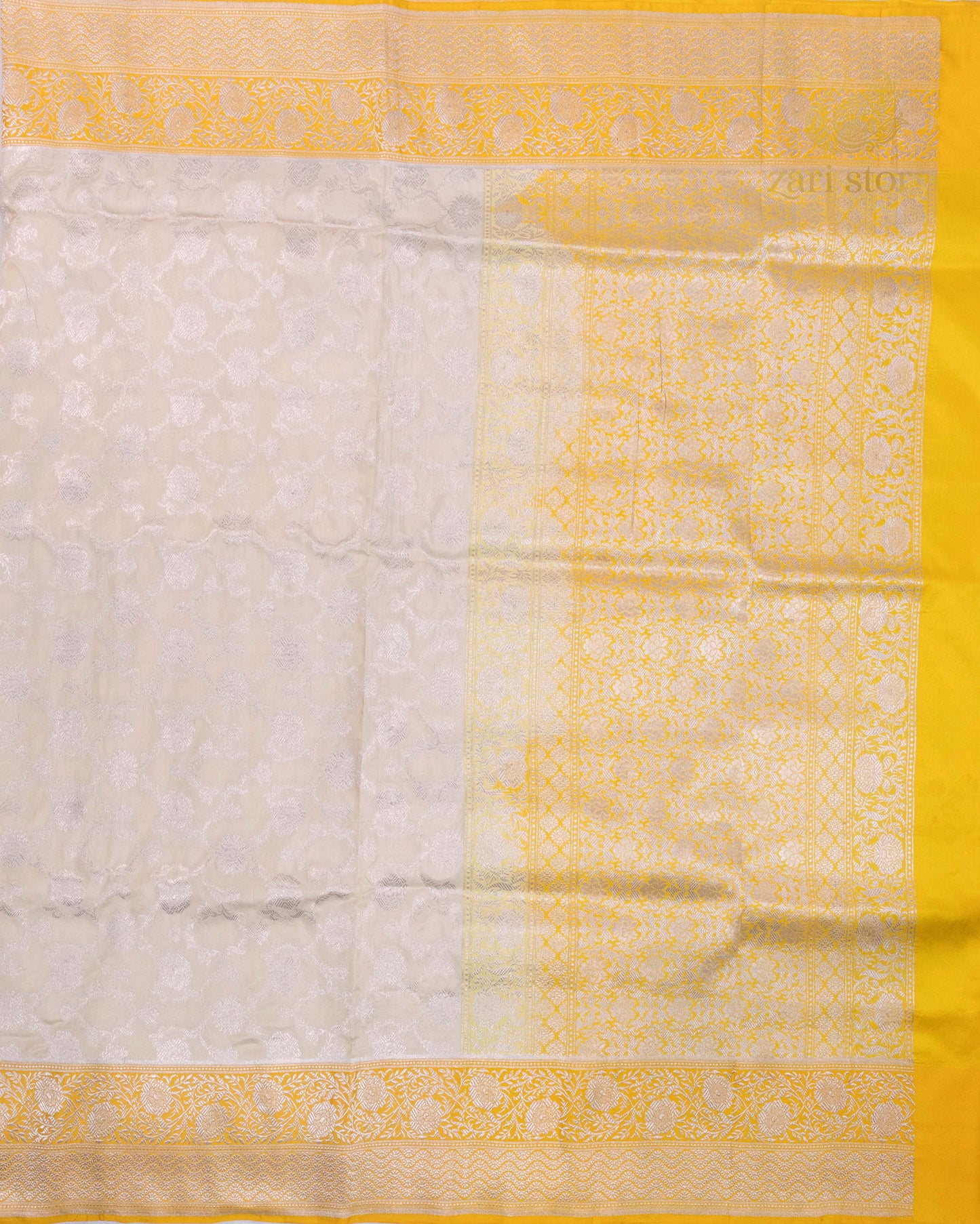 Ivory Jaal Katan Silk Banarasi Saree