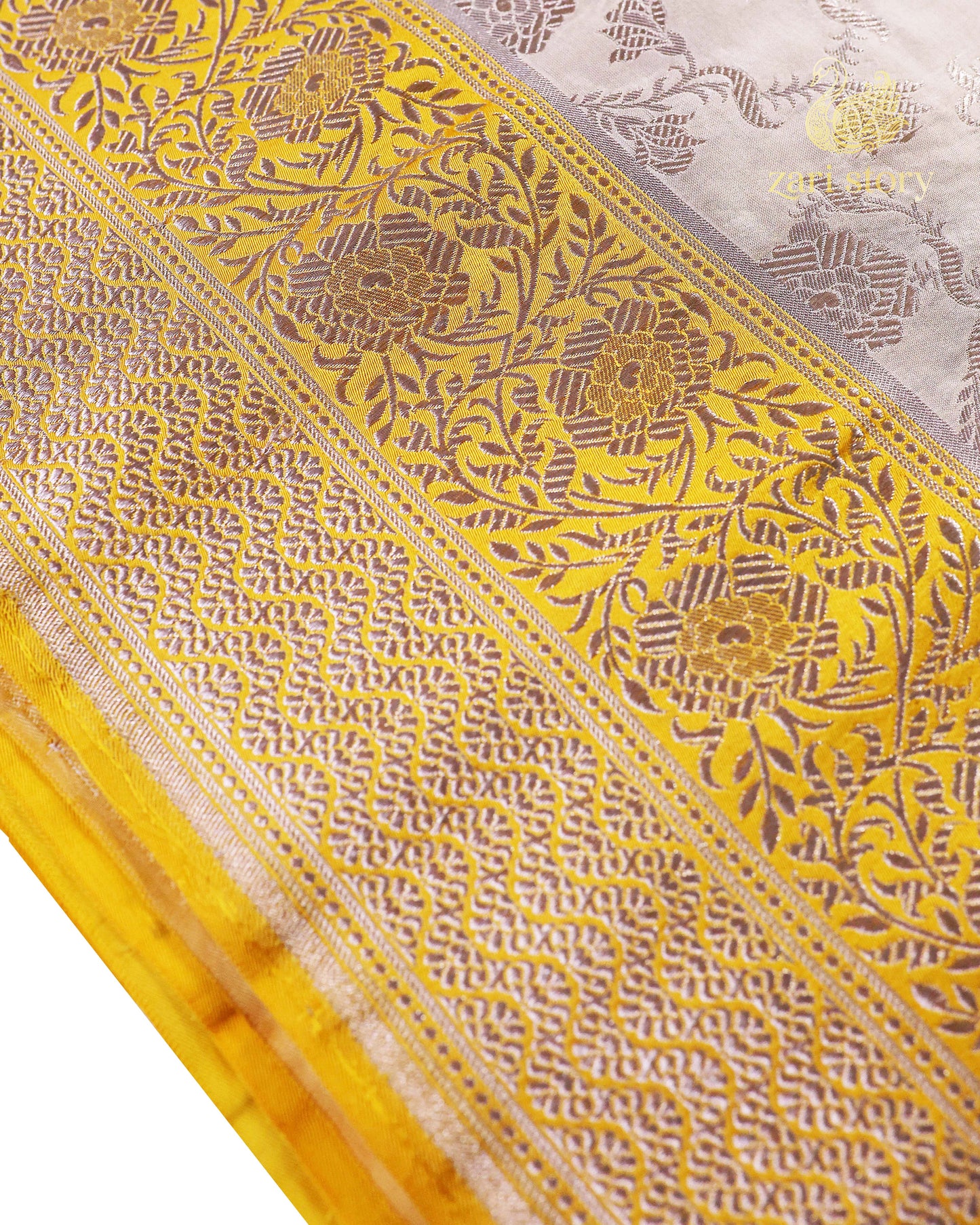 Ivory Jaal Katan Silk Banarasi Saree