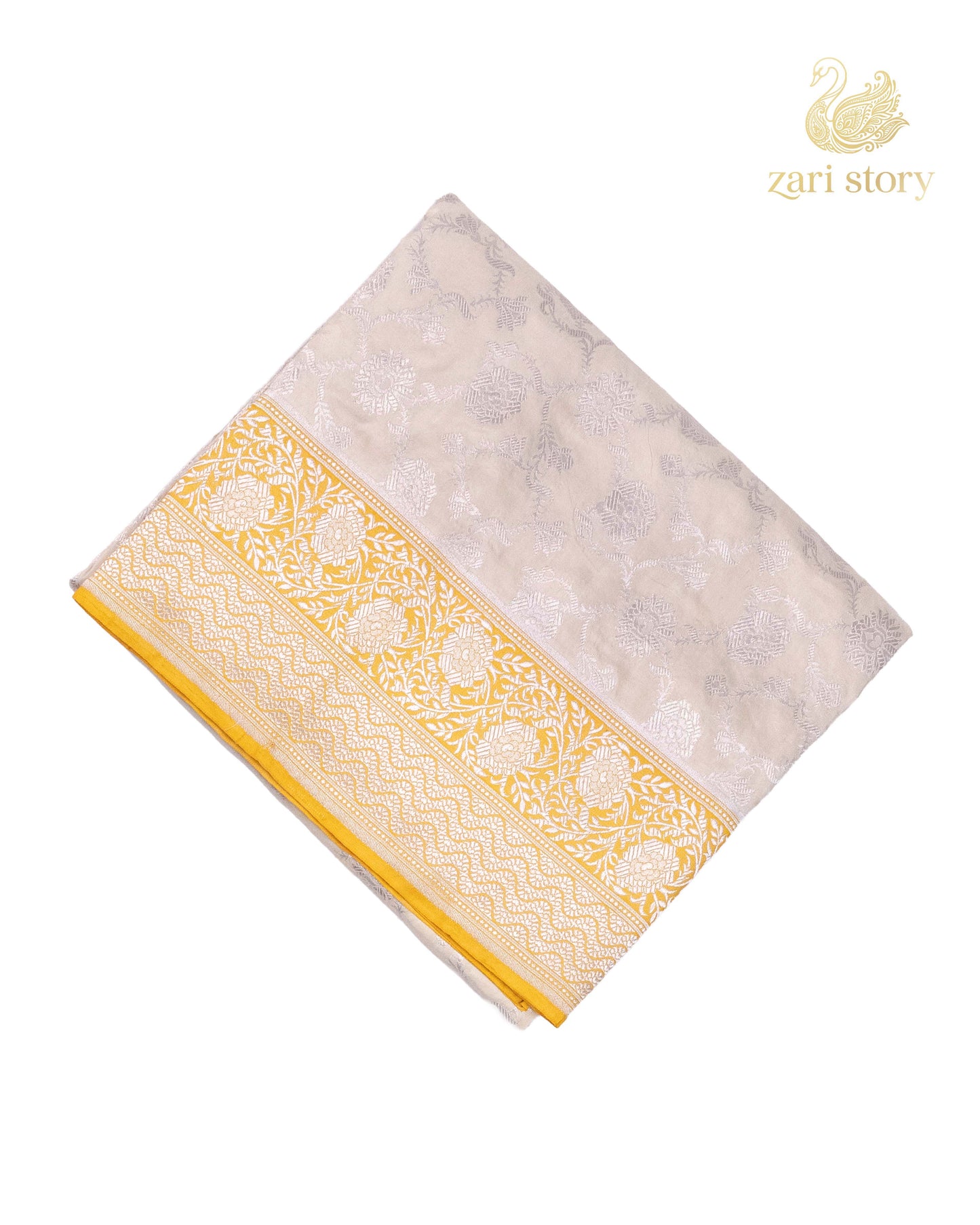 Ivory Jaal Katan Silk Banarasi Saree