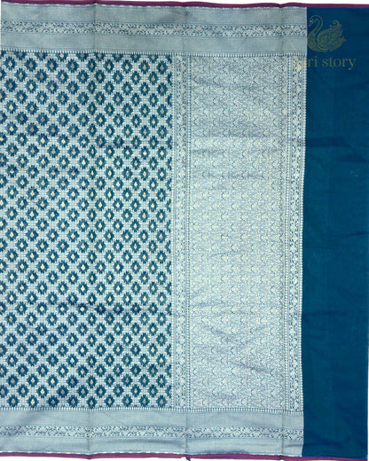 Peacock Blue Jaal Cotton Banarasi Saree