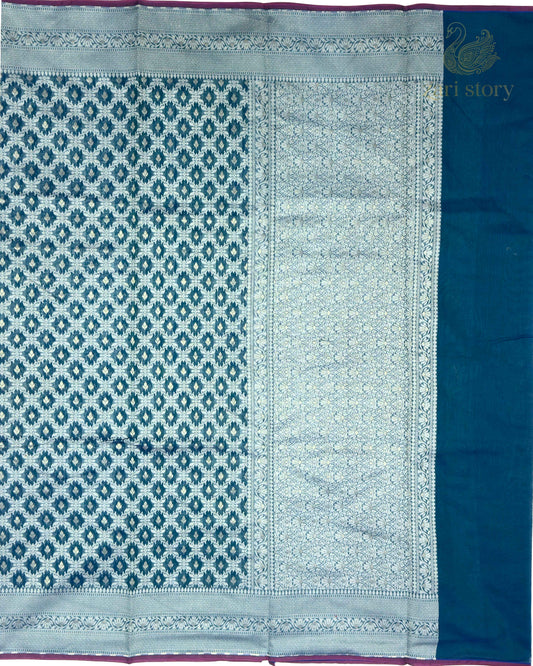 Peacock Blue Jaal Silk Cotton Banarasi Saree