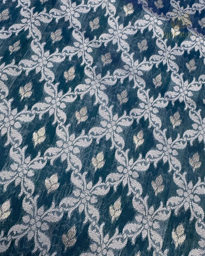 Peacock Blue Jaal Cotton Banarasi Saree