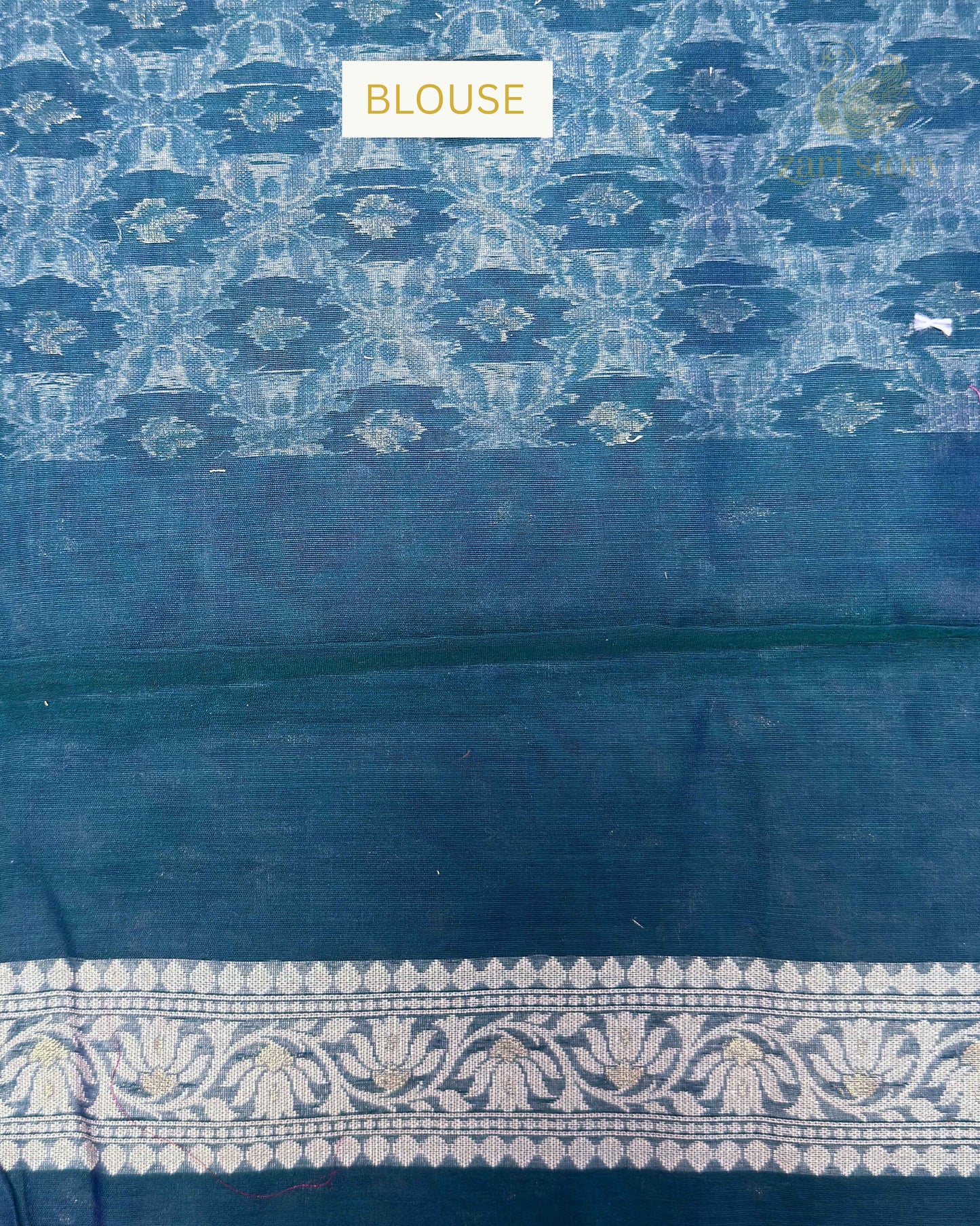 Peacock Blue Jaal Cotton Banarasi Saree