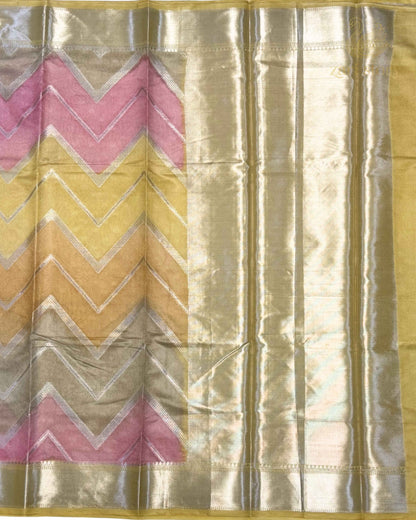 Yellow Multicolour Rangkat Cotton Banarasi Saree