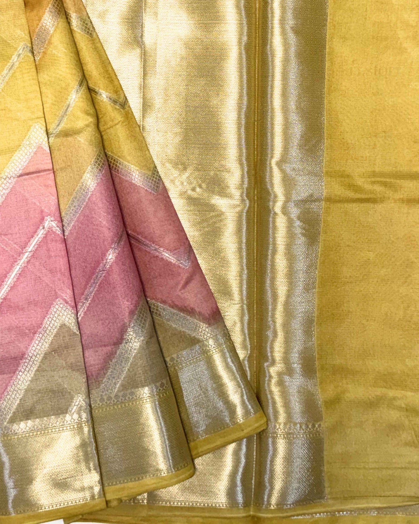 Yellow Multicolour Rangkat Cotton Banarasi Saree