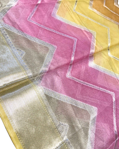 Yellow Multicolour Rangkat Cotton Banarasi Saree