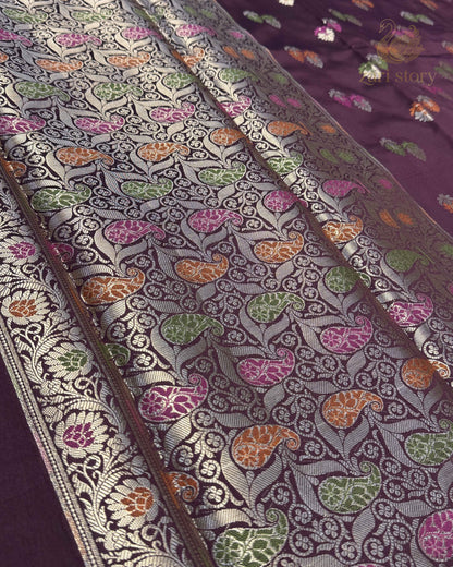 Maroon Meenakari Katan Silk Banarasi Saree