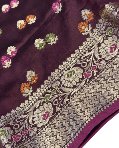 Maroon Meenakari Katan Silk Banarasi Saree