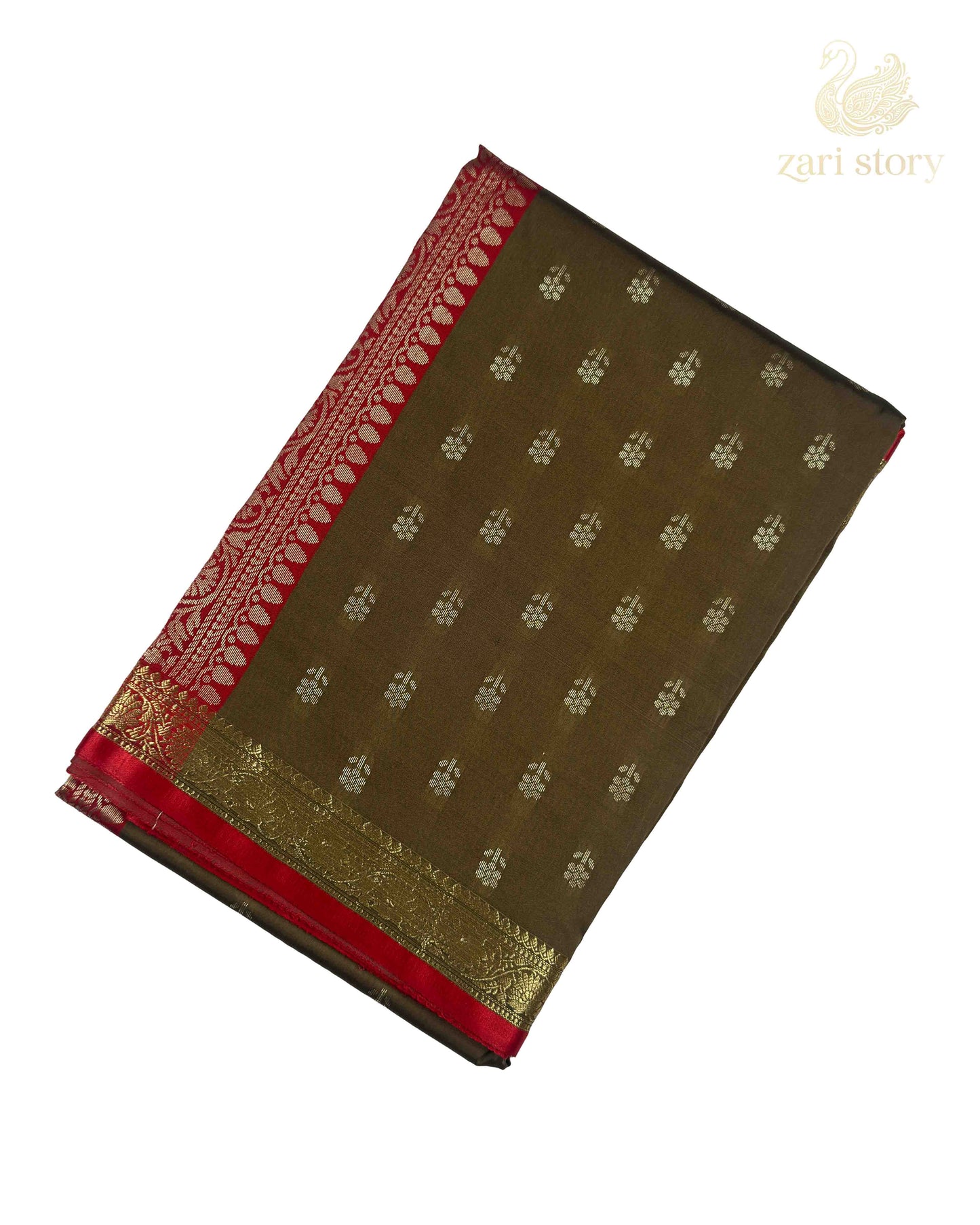 Olive Green Butta Soft Silk Banarasi Saree