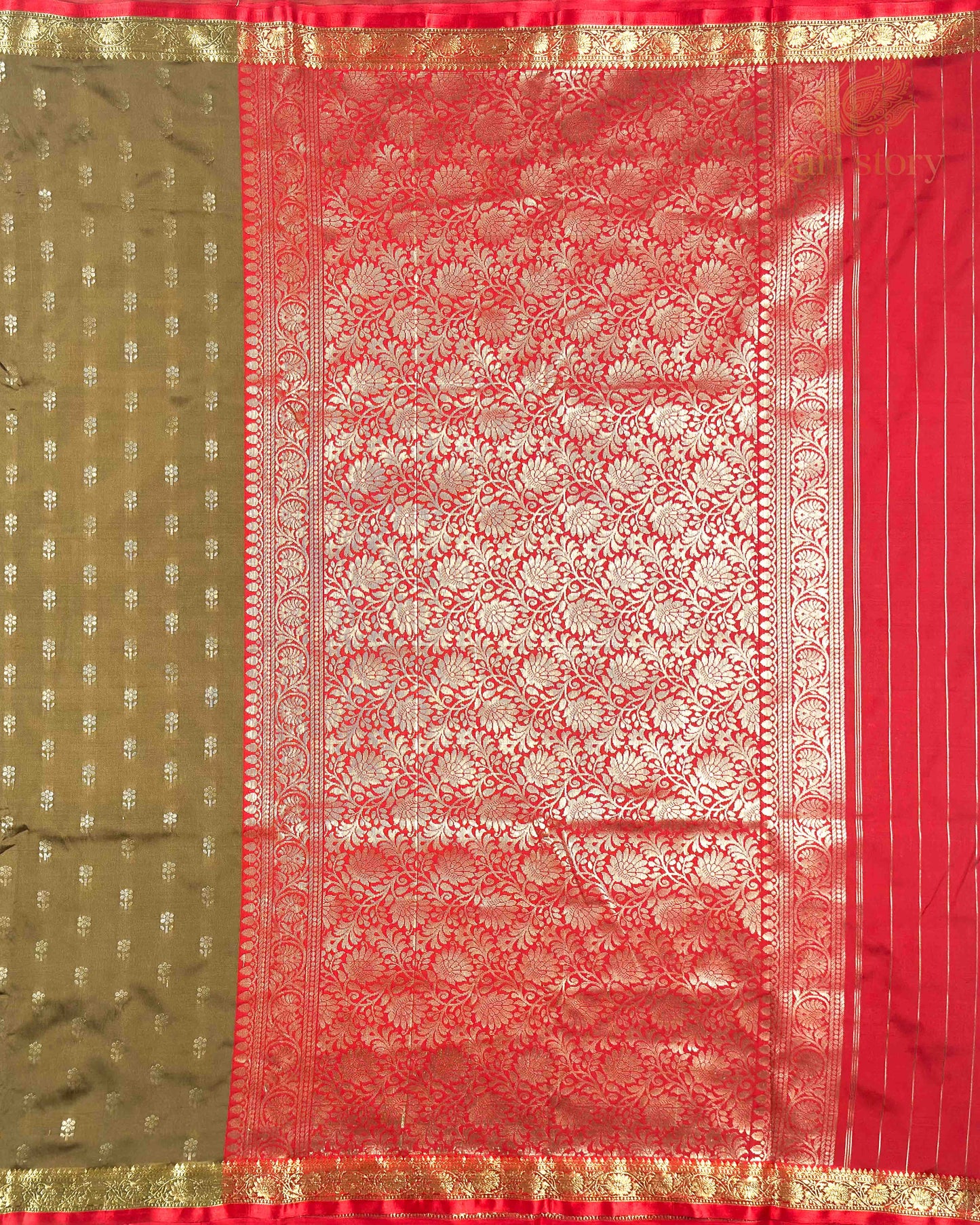 Olive Green Butta Soft Silk Banarasi Saree