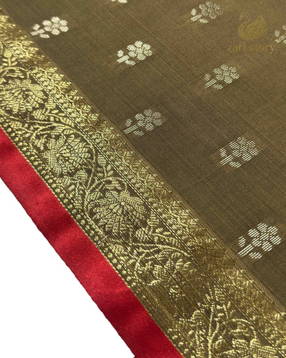 Olive Green Butta Soft Silk Banarasi Saree