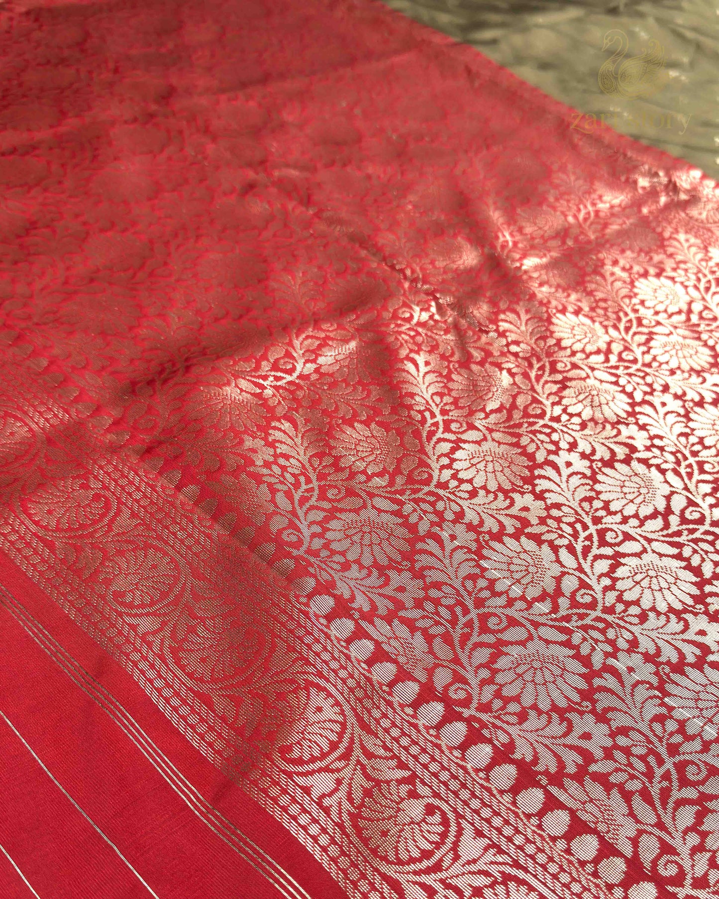 Olive Green Butta Soft Silk Banarasi Saree