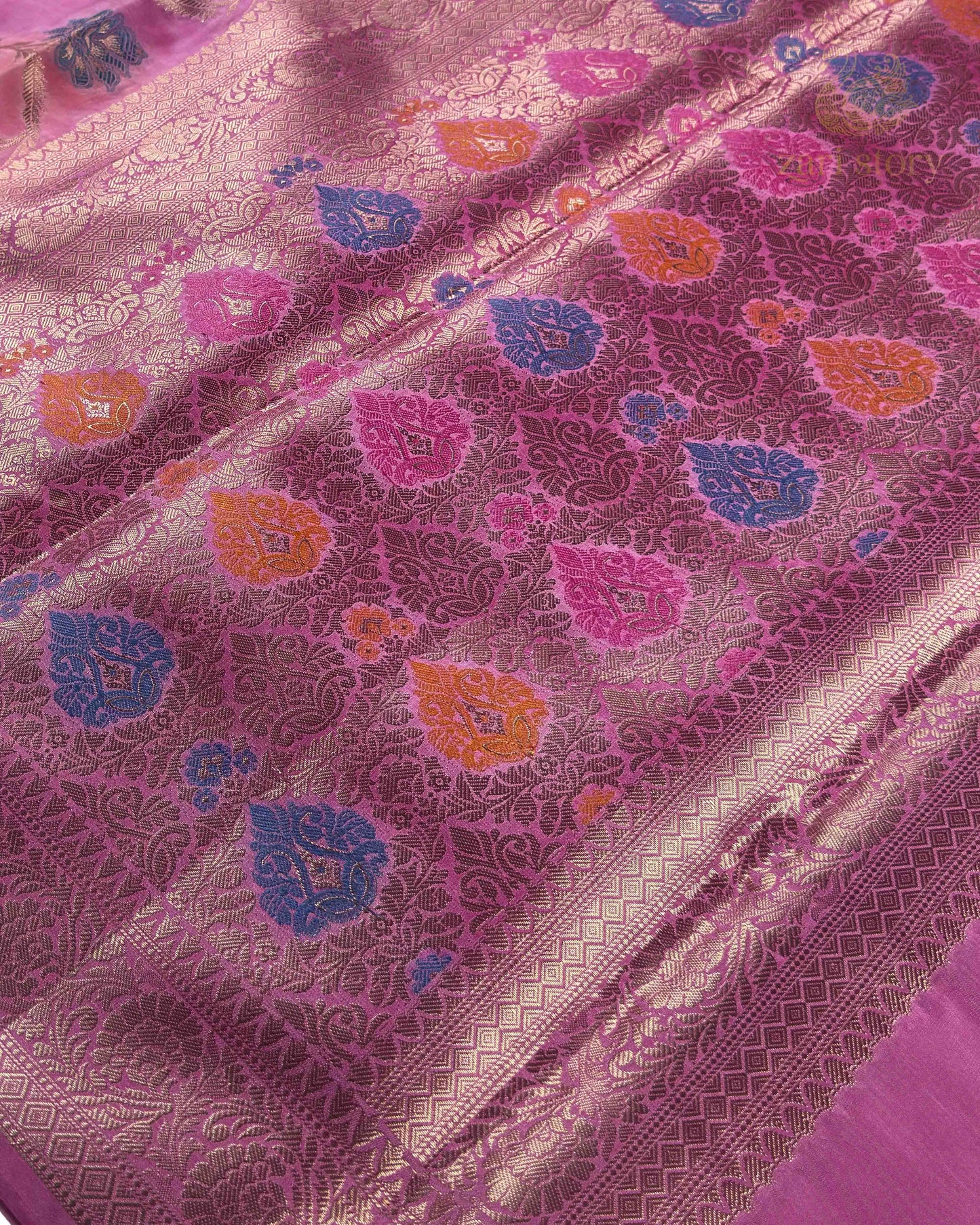 Pink Multicolour Floral Soft Silk Banarasi Saree