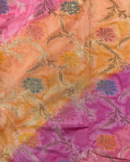 Pink Multicolour Floral Soft Silk Banarasi Saree
