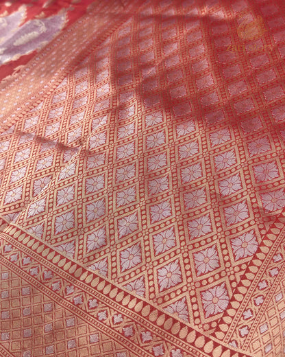 Red Multicolour Rangkat Tissue Banarasi Saree