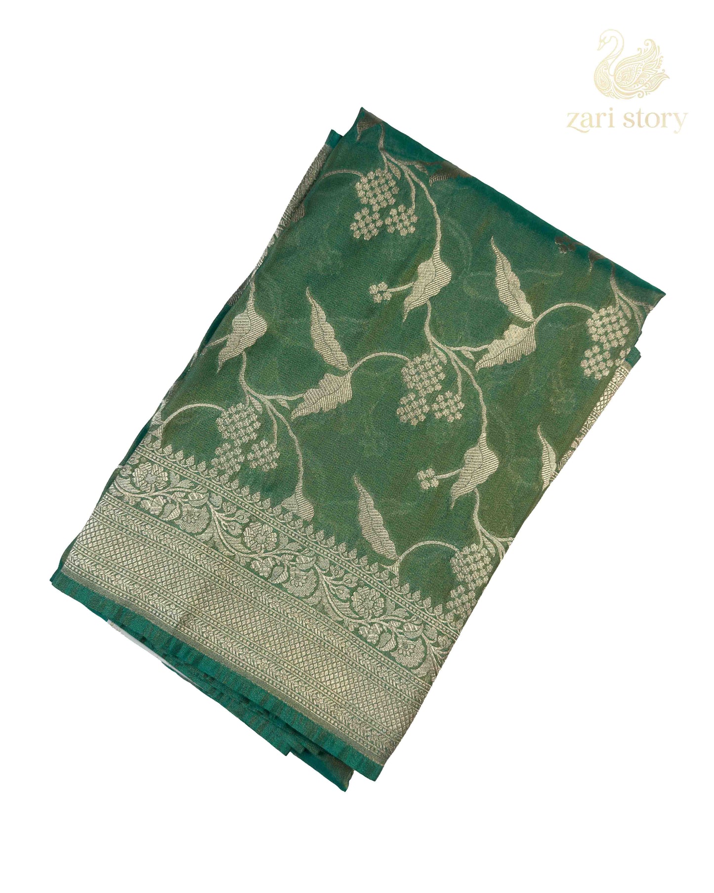 Mint Green Floral Tissue Banarasi Saree