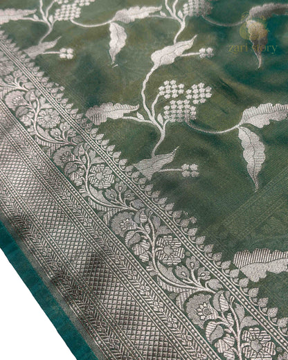 Mint Green Floral Tissue Banarasi Saree