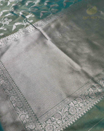 Mint Green Floral Tissue Banarasi Saree