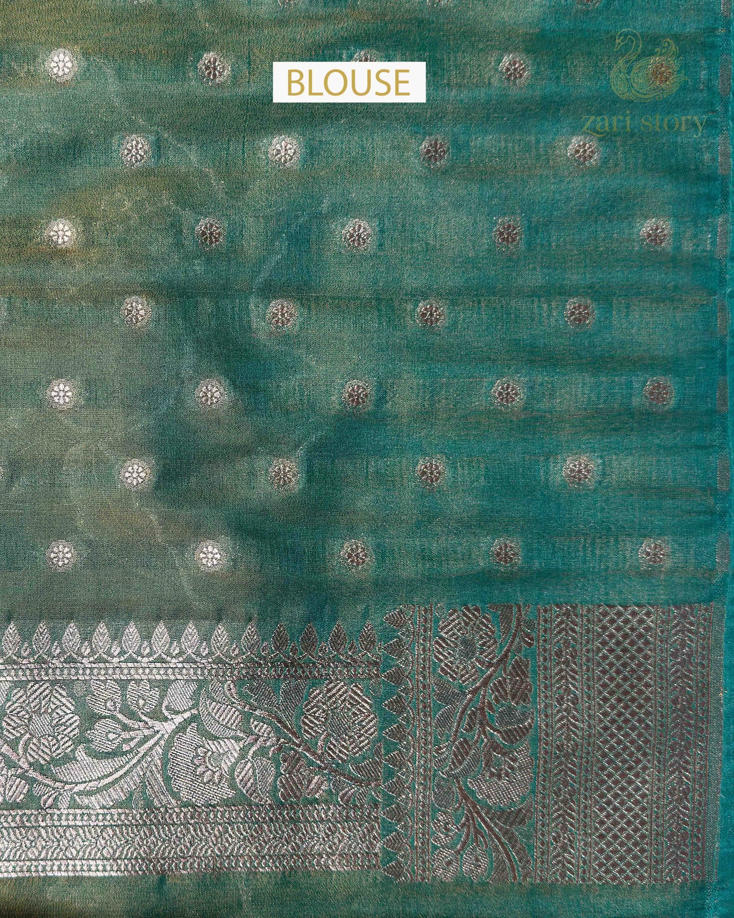 Mint Green Floral Tissue Banarasi Saree