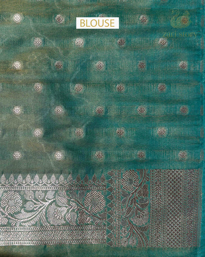 Mint Green Floral Tissue Banarasi Saree