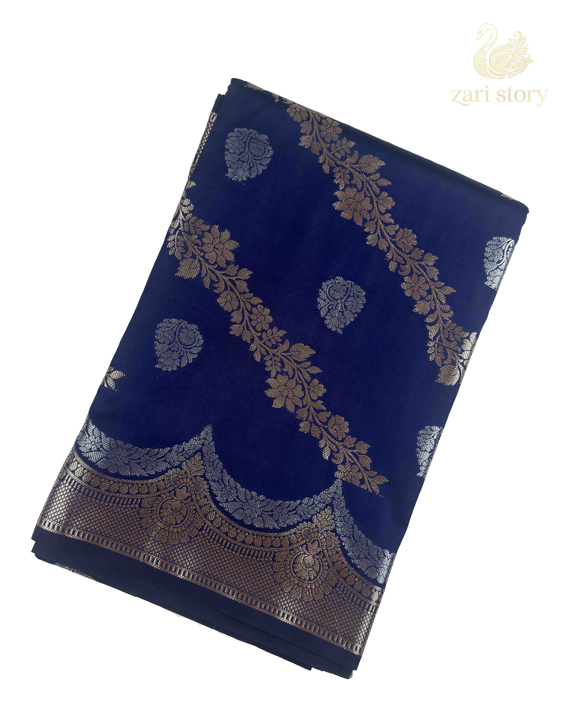 blue floral katan silk not applicable