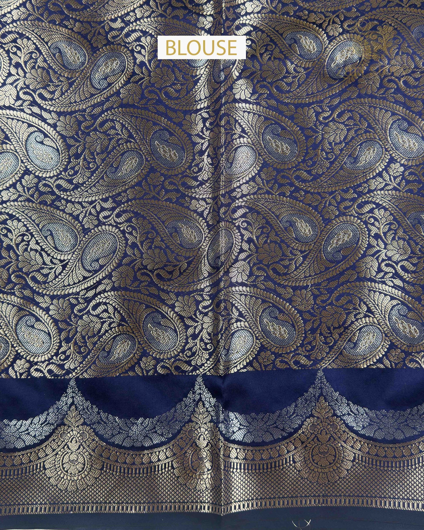 Navy Blue Floral Katan Silk Banarasi Saree