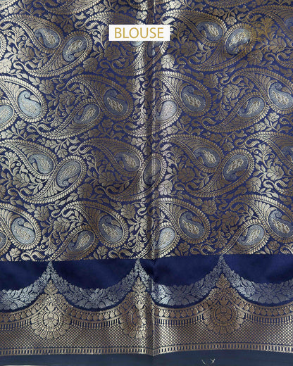 Navy Blue Floral Katan Silk Banarasi Saree