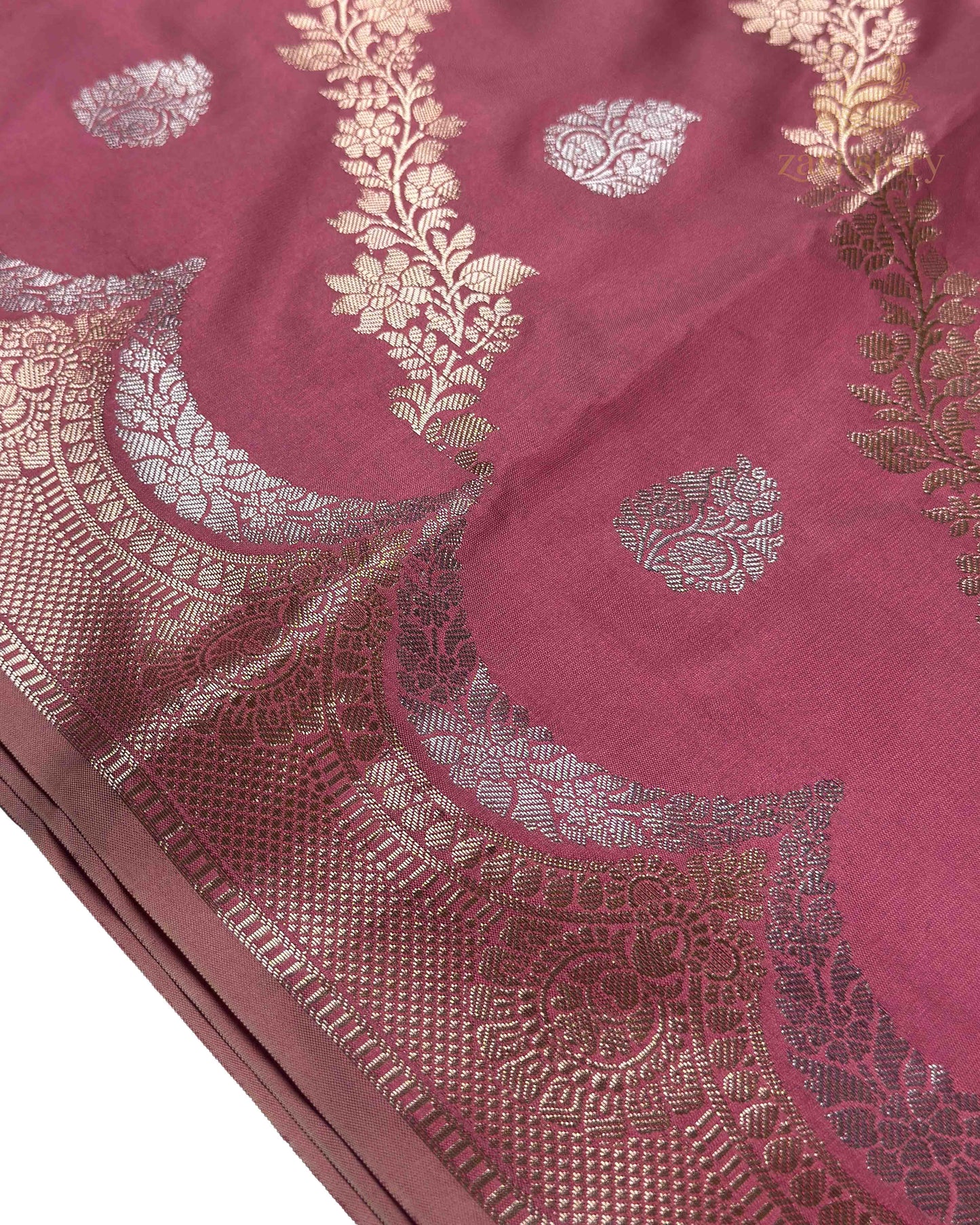 Blush Pink Floral Katan Silk Banarasi Saree