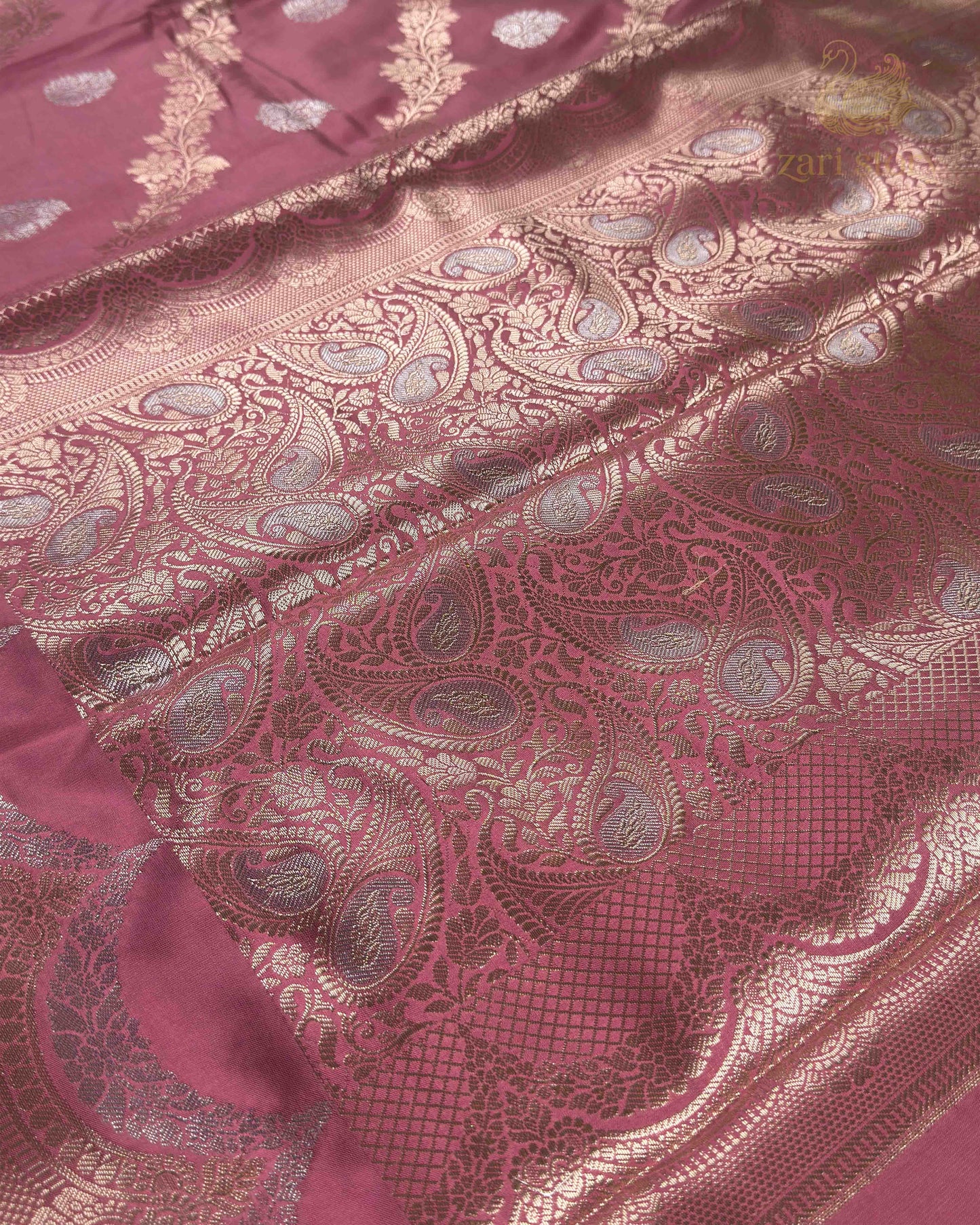Blush Pink Floral Katan Silk Banarasi Saree