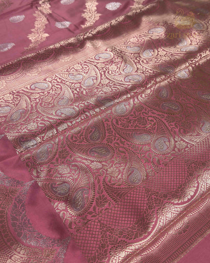 Blush Pink Floral Katan Silk Banarasi Saree
