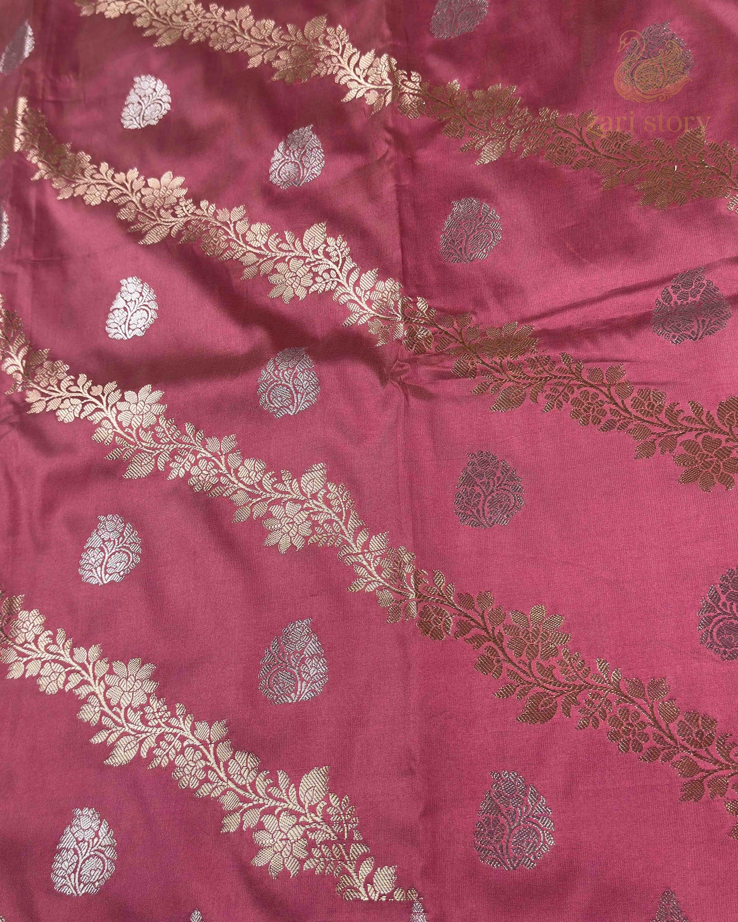 Blush Pink Floral Katan Silk Banarasi Saree
