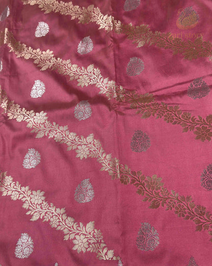 Blush Pink Floral Katan Silk Banarasi Saree