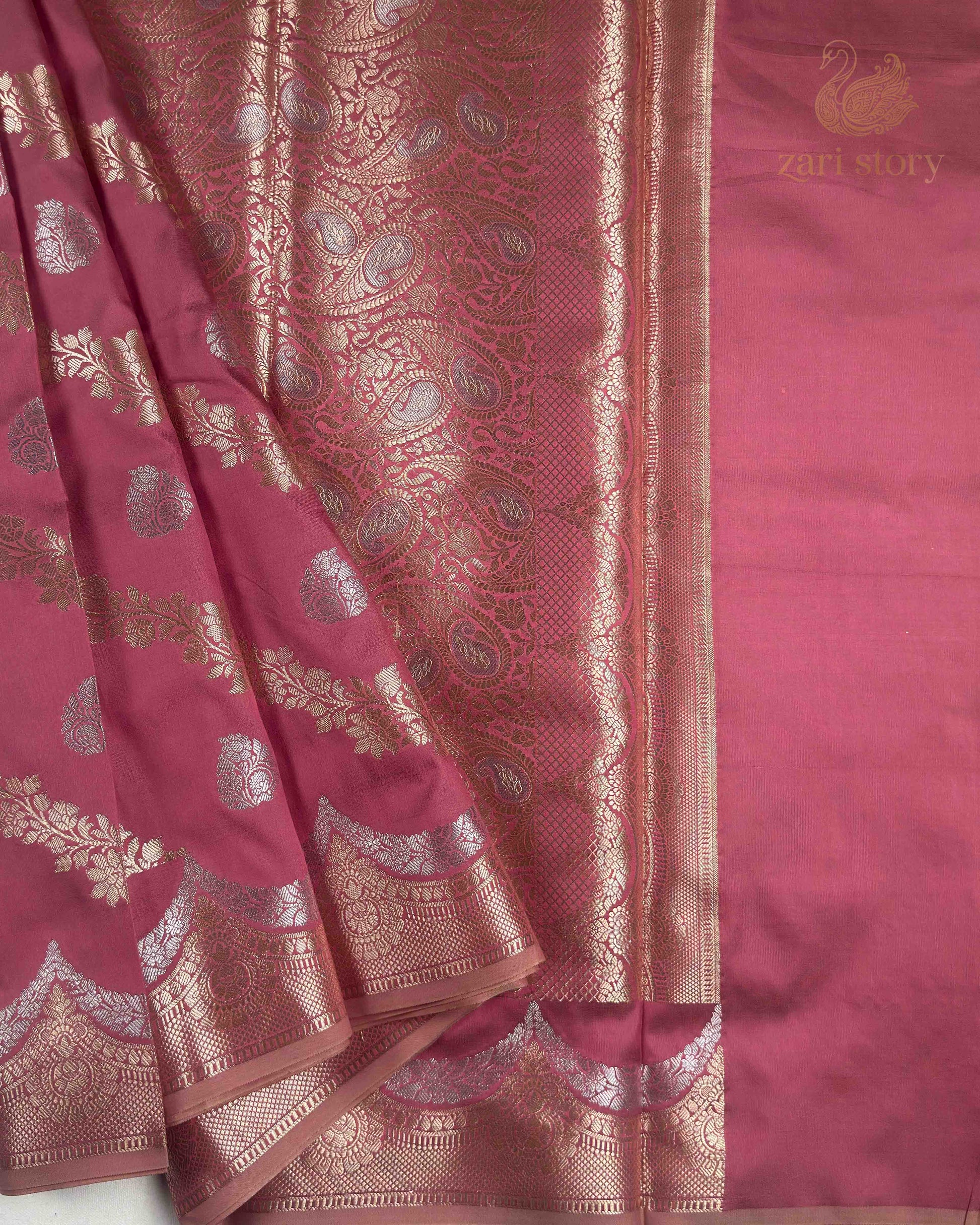 pink floral katan silk not applicable