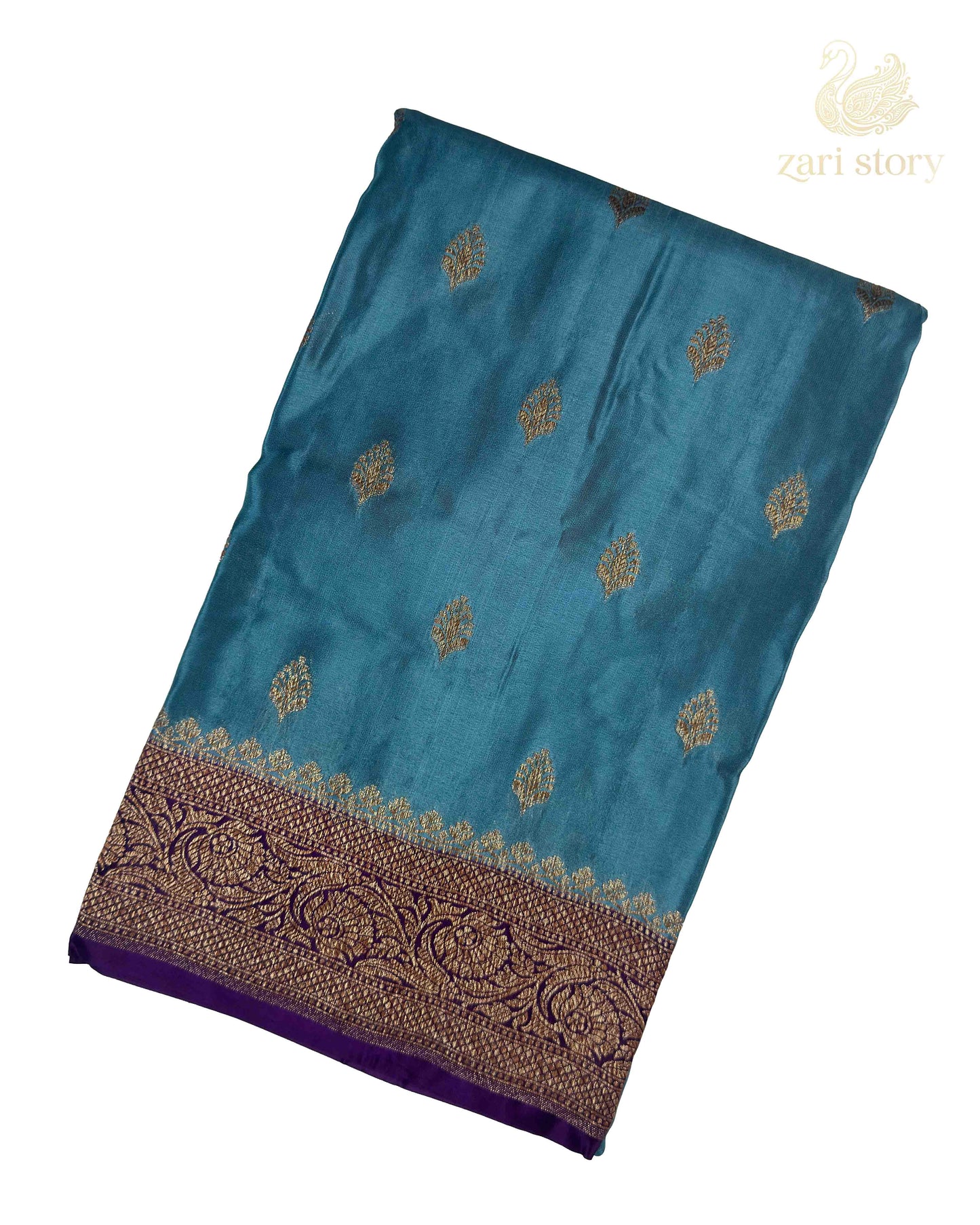 Steel Blue Butta Crepe Banarasi Saree