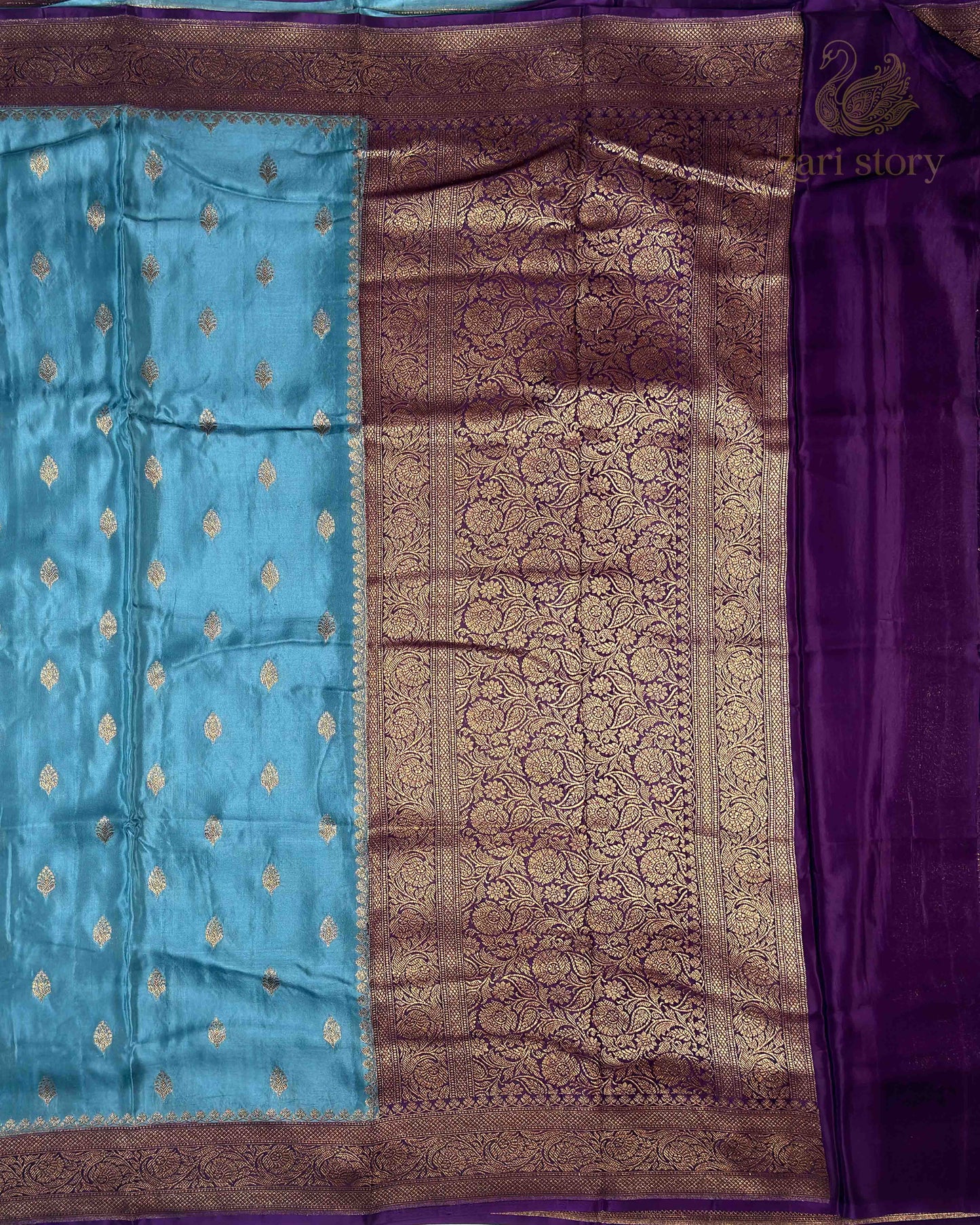 Steel Blue Butta Crepe Banarasi Saree