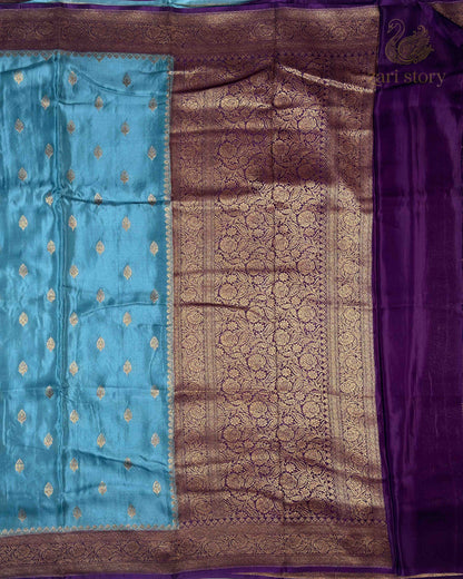 Steel Blue Butta Crepe Banarasi Saree
