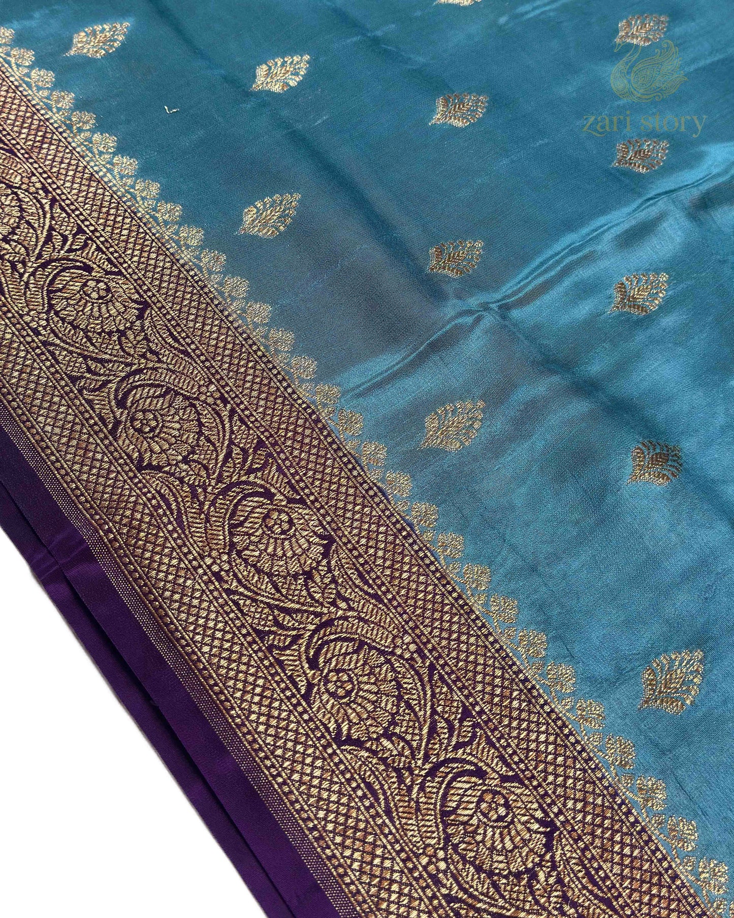 Steel Blue Butta Crepe Banarasi Saree