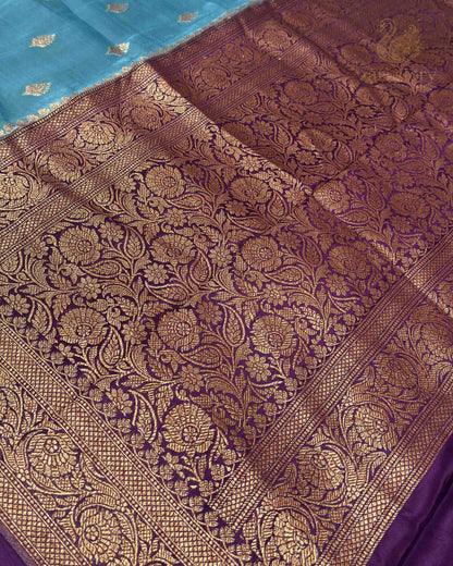 Steel Blue Butta Crepe Banarasi Saree