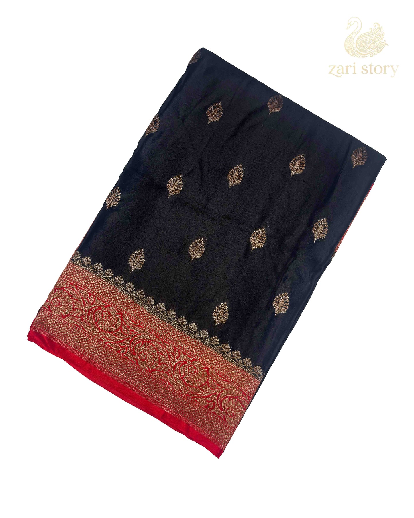Jet Black Butta Crepe Banarasi Saree