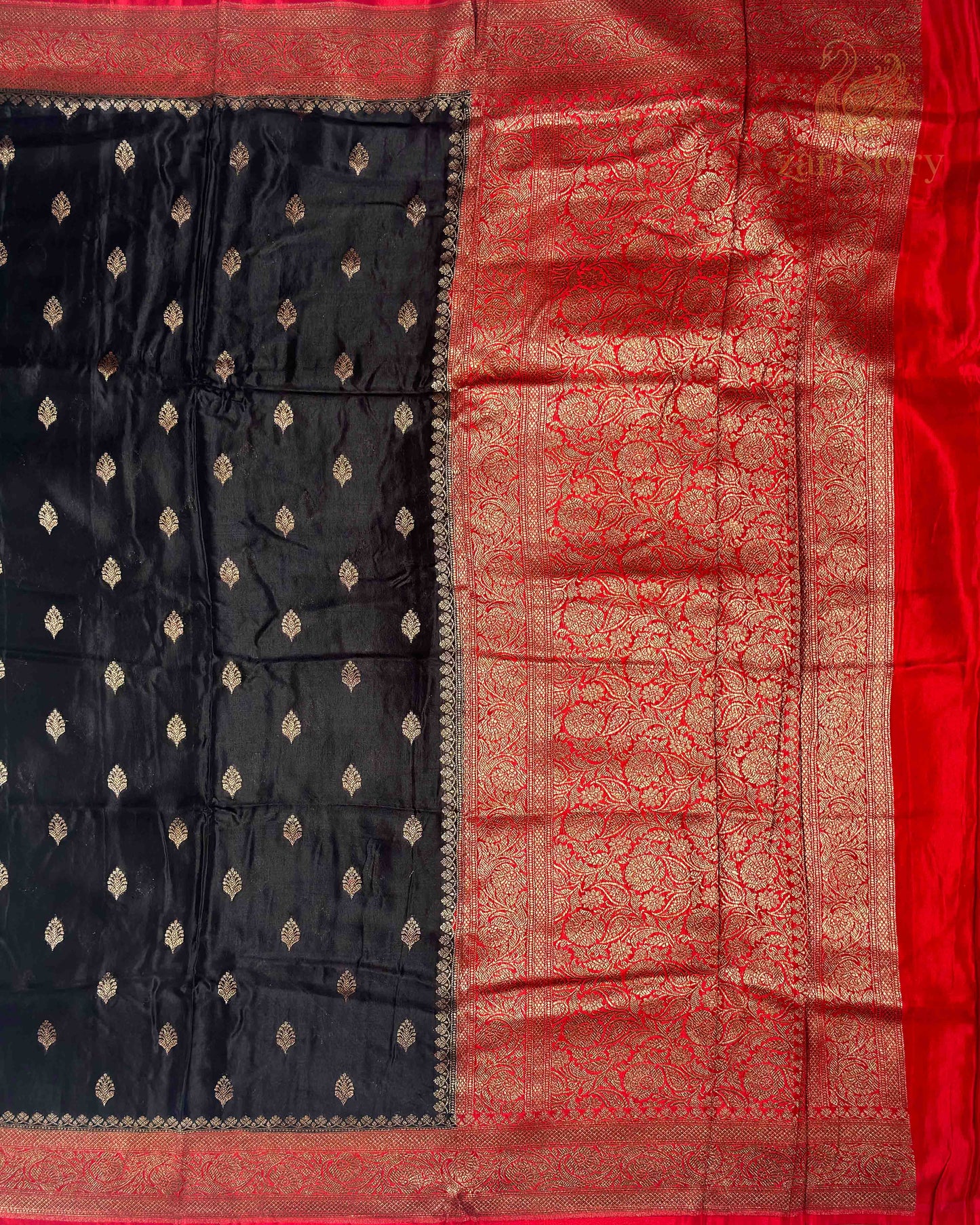 Jet Black Butta Crepe Banarasi Saree