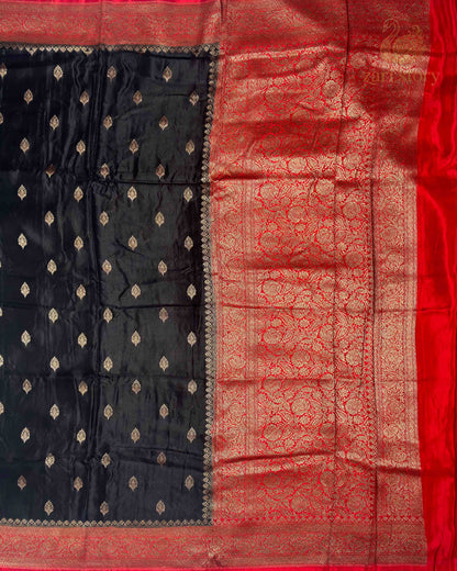 Jet Black Butta Crepe Banarasi Saree