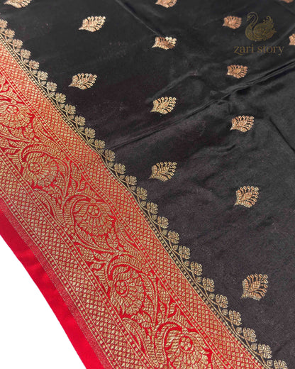 Jet Black Butta Crepe Banarasi Saree