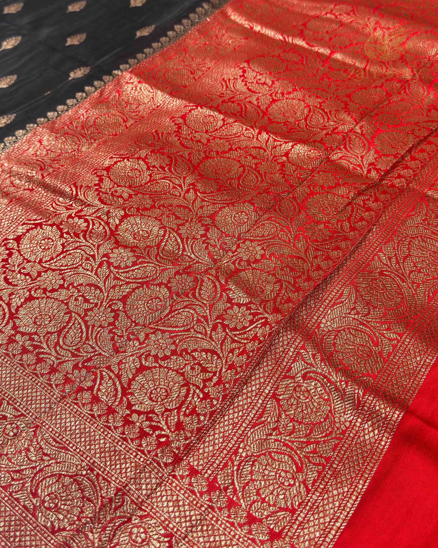 Jet Black Butta Crepe Banarasi Saree