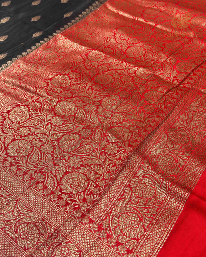 Jet Black Butta Crepe Banarasi Saree