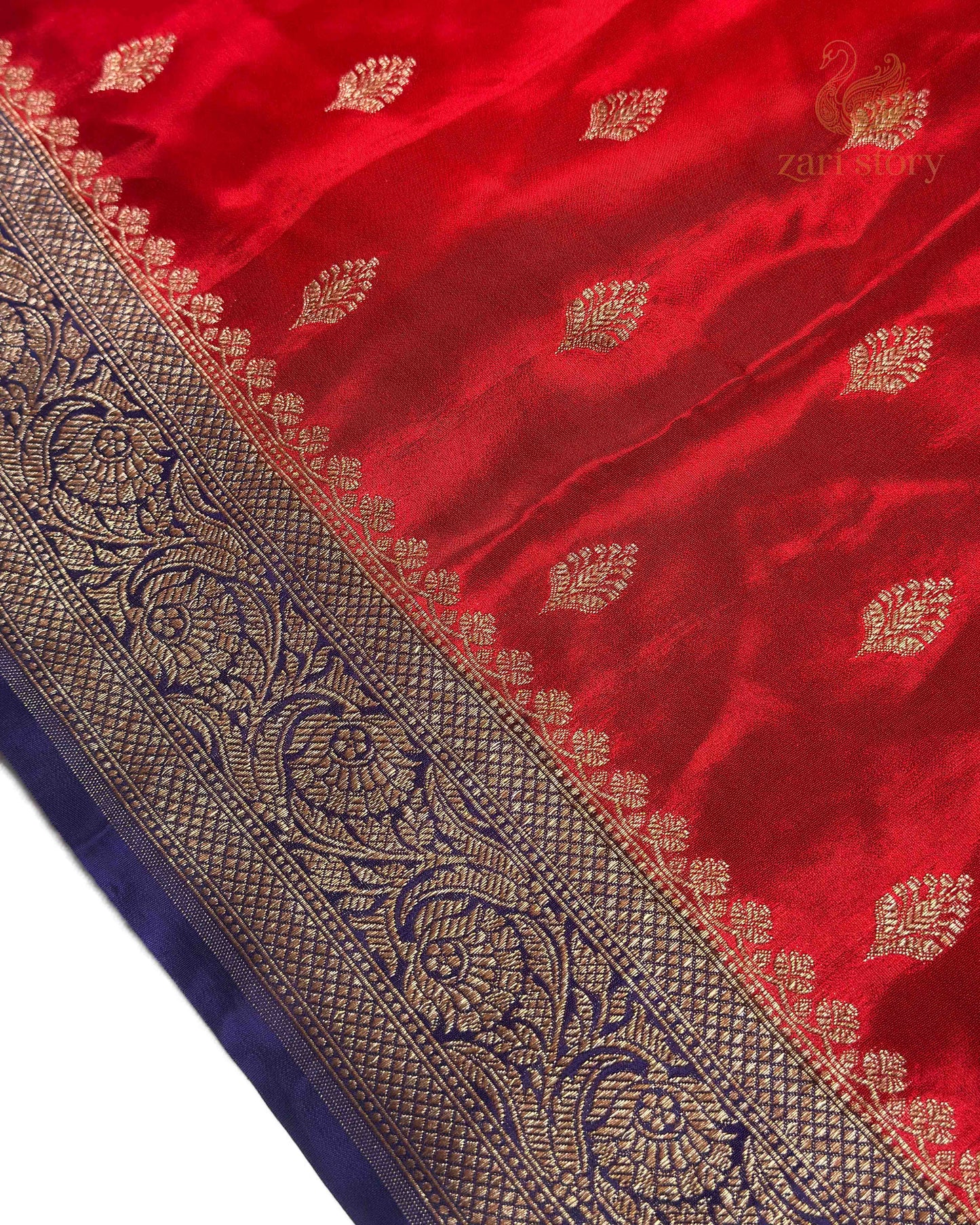 Ruby Red Butta Crepe Banarasi Saree