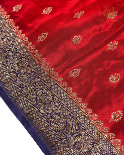 Ruby Red Butta Crepe Banarasi Saree