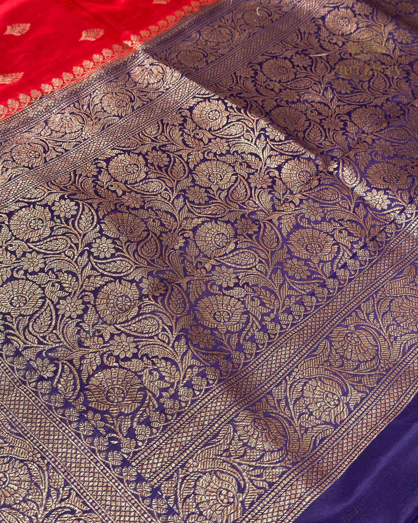 Ruby Red Butta Crepe Banarasi Saree